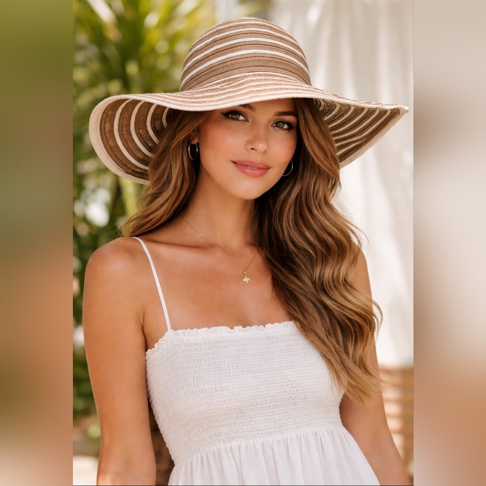 SUN & SAND Wide Brim Adjustable Fit Beach Sun Hat Vacation Packable